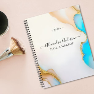Luxury Agate Blue Gold Details Signature Script Notebook