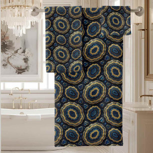 Luxury Agate Geode Towel Set - Navy Blue & Gold