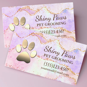 Luxury Agate Glitter Dog Paw Pet Grooming Business Card