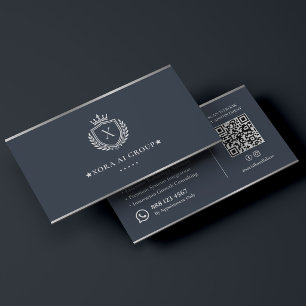 Luxury AI Tech Consultant Graphite Silver Crest Business Card