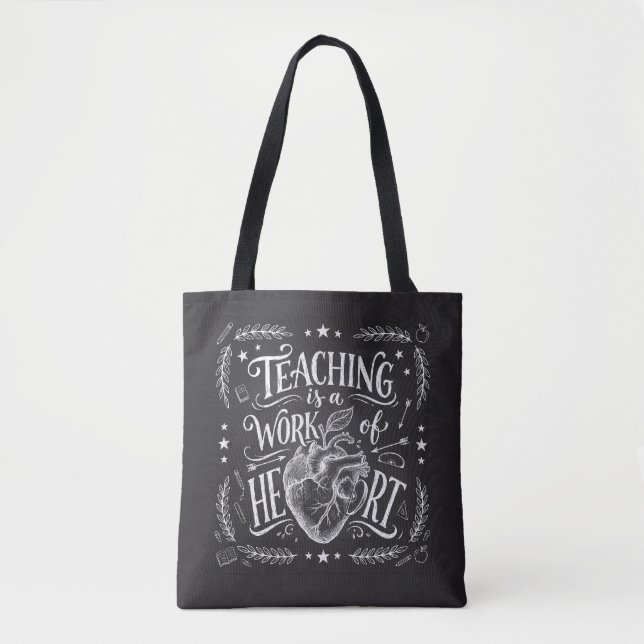 Luxury All-Over-Print Teacher Work of Heart Tote B Bag (Front)