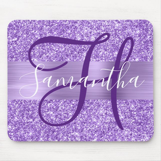 Luxury Amethyst Glitter Personalised Monogram Mouse Mat (Front)