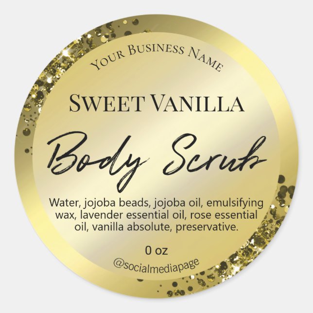 Luxury And Glam Gold Body Scrub Labels (Front)