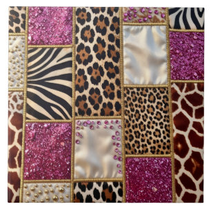 Luxury Animal Print Pink Faux Glitter Tile