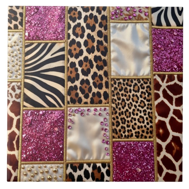 Luxury Animal Print Pink Faux Glitter Tile (Front)
