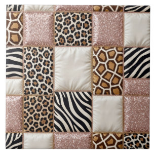 Luxury Animal Print Pink Faux Glitter Tile