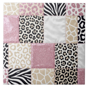 Luxury Animal Print Pink Faux Glitter Tile