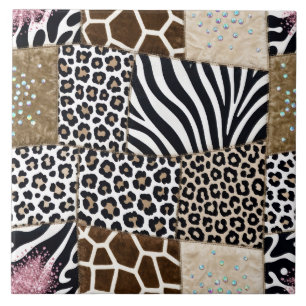 Luxury Animal Print Pink Rhinestone Tile