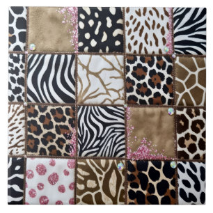 Luxury Animal Print Pink Rhinestone Tile