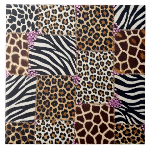 Luxury Animal Print Pink Rhinestone Tile