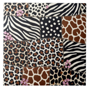 Luxury Animal Print Pink Rhinestone Tile