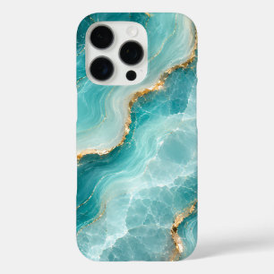 Luxury Aqua Agate Marble with Gold Veins iPhone 16 Pro Case