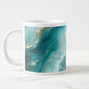 Luxury Aqua Agate Marble with Gold Veins Large Coffee Mug