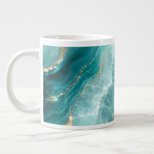Luxury Aqua Agate Marble with Gold Veins Large Coffee Mug