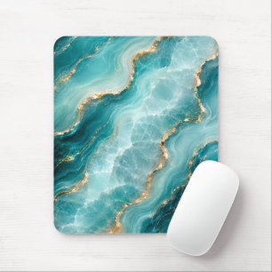 Luxury Aqua Agate Marble with Gold Veins Mouse Mat