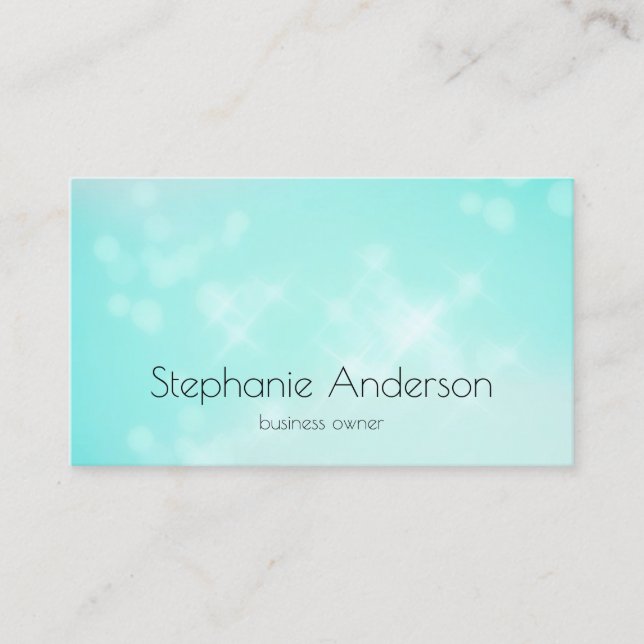 Luxury Aqua Blue Bokeh Glamourous Sparkle Business Card (Front)