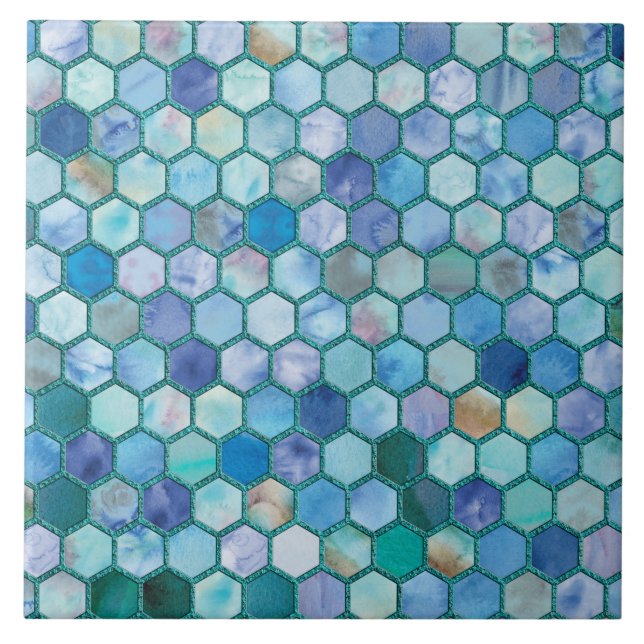Luxury Aqua blue honeycomb pattern Tile (Front)