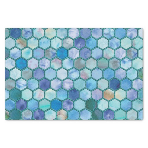 Image of Luxury Aqua blue honeycomb pattern Tissue Paper