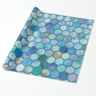 Luxury Aqua blue honeycomb pattern Wrapping Paper