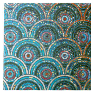 Luxury Aqua Teal Metal Foil Glitter Dots Circles Tile