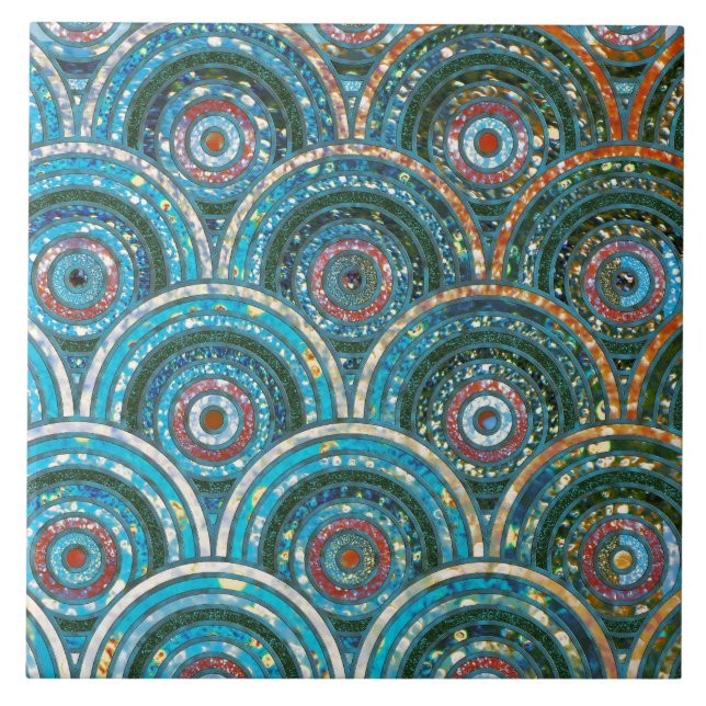 Luxury Aqua Teal Metal Foil Glitter Dots Circles Tile (Front)