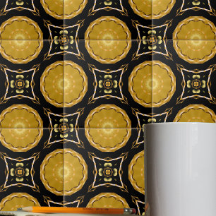 Luxury Arabesque Ethnic Mosaic Gold and Black Tile