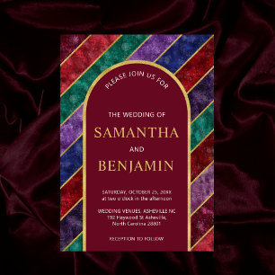 Luxury Arch Jewel Tone Burgundy Gold Wedding Invitation
