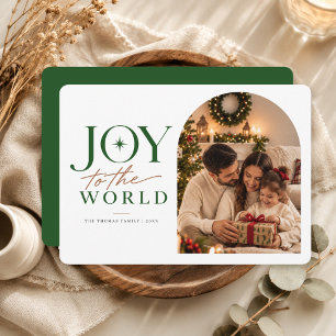 Luxury Arch Joy To The World Christmas photo Holiday Card
