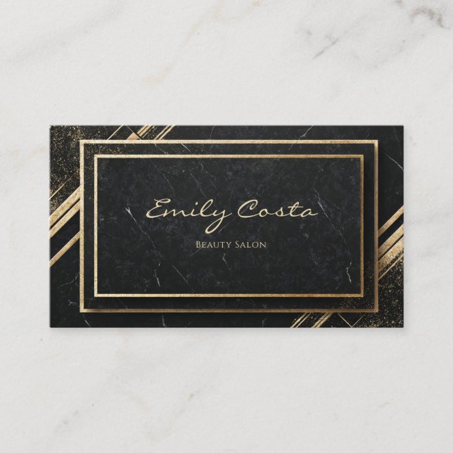 Luxury Art Deco Black and Gold Marble Business Card (Front)