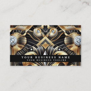 Luxury Art Deco Black Gold Diamond Business Cards