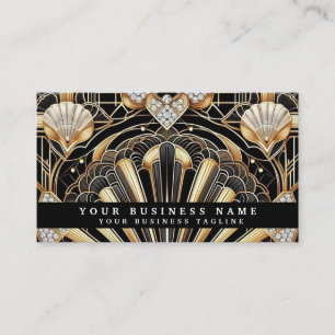 Luxury Art Deco Black Gold Diamond Business Cards