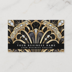 Luxury Art Deco Black Gold Diamond Business Cards