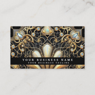 Luxury Art Deco Black Gold Diamond Business Cards