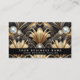 Luxury Art Deco Black Gold Diamond Business Cards