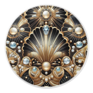 Luxury Art Deco Black & Gold Faux Diamond Ceramic  Knob