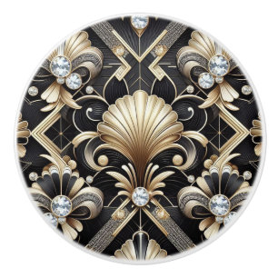 Luxury Art Deco Black & Gold Faux Diamond Ceramic  Knob