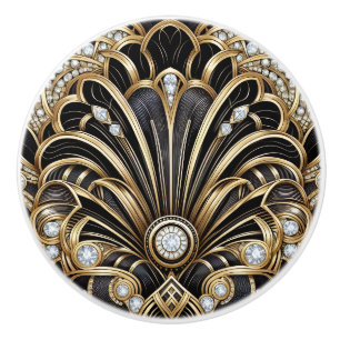 Luxury Art Deco Black & Gold Faux Diamond Ceramic  Knob
