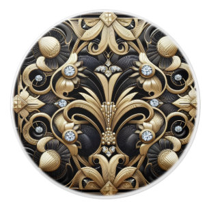Luxury Art Deco Black & Gold Faux Diamond Ceramic  Knob