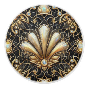Luxury Art Deco Black & Gold Faux Diamond Ceramic  Knob