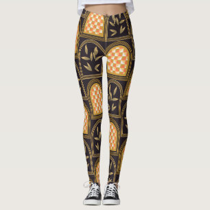Luxury Art Deco Geometric Floral Seamless Pattern Leggings