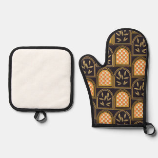 Luxury Art Deco Geometric Floral Seamless Pattern Oven Mitt & Pot Holder Set