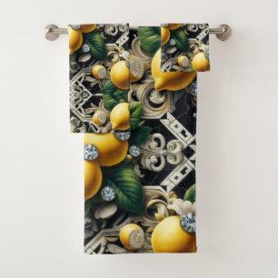 Luxury Art Deco Lemons Diamonds  Bath Towel Set