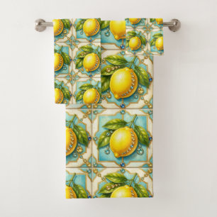 Luxury Art Deco Lemons Diamonds  Bath Towel Set