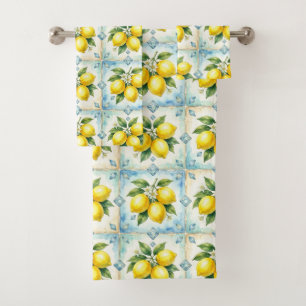 Luxury Art Deco Lemons Diamonds Bath Towel Set