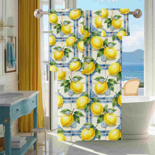 Luxury Art Deco Lemons Diamonds  Bath Towel Set (Creator Uploaded)