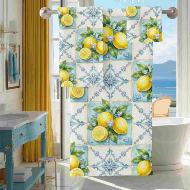 Luxury Art Deco Lemons Diamonds  Bath Towel Set (Creator Uploaded)