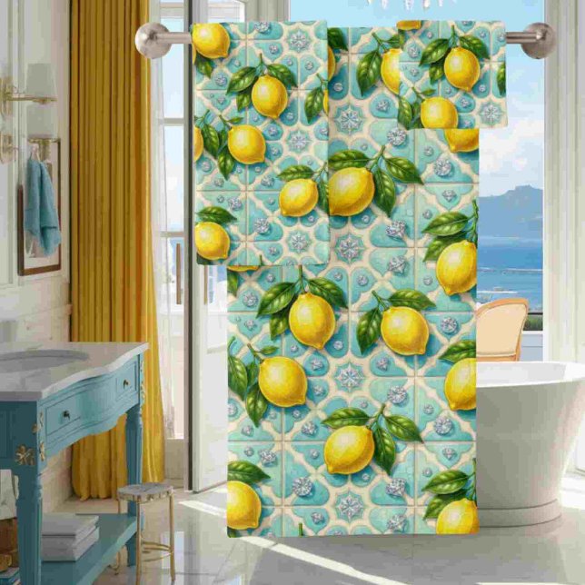 Luxury Art Deco Lemons Diamonds  Bath Towel Set (Creator Uploaded)