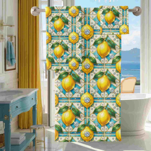 Luxury Art Deco Lemons Diamonds  Bath Towel Set (Creator Uploaded)