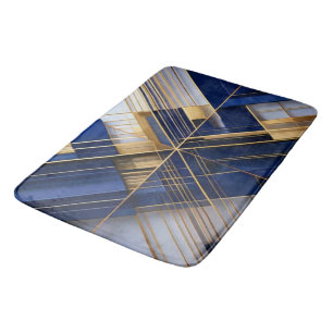 Luxury Art Deco Navy & Gold Geometric Bath Mat