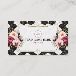 Luxury Art Deco Scallop Marble Floral Hair Salon Business Card